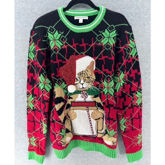 Celebrate Together Men's sz M Cat Ugly Tacky Christmas Sweater Holiday - Picture 3 of 10